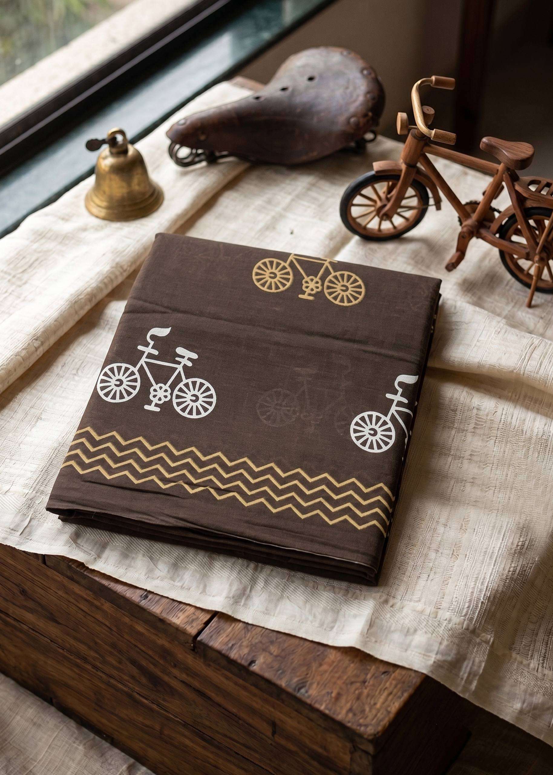 Introducing the Karigari Vintage Bicycle Print Collection mulmul cotton fabric saree wholesale in surat